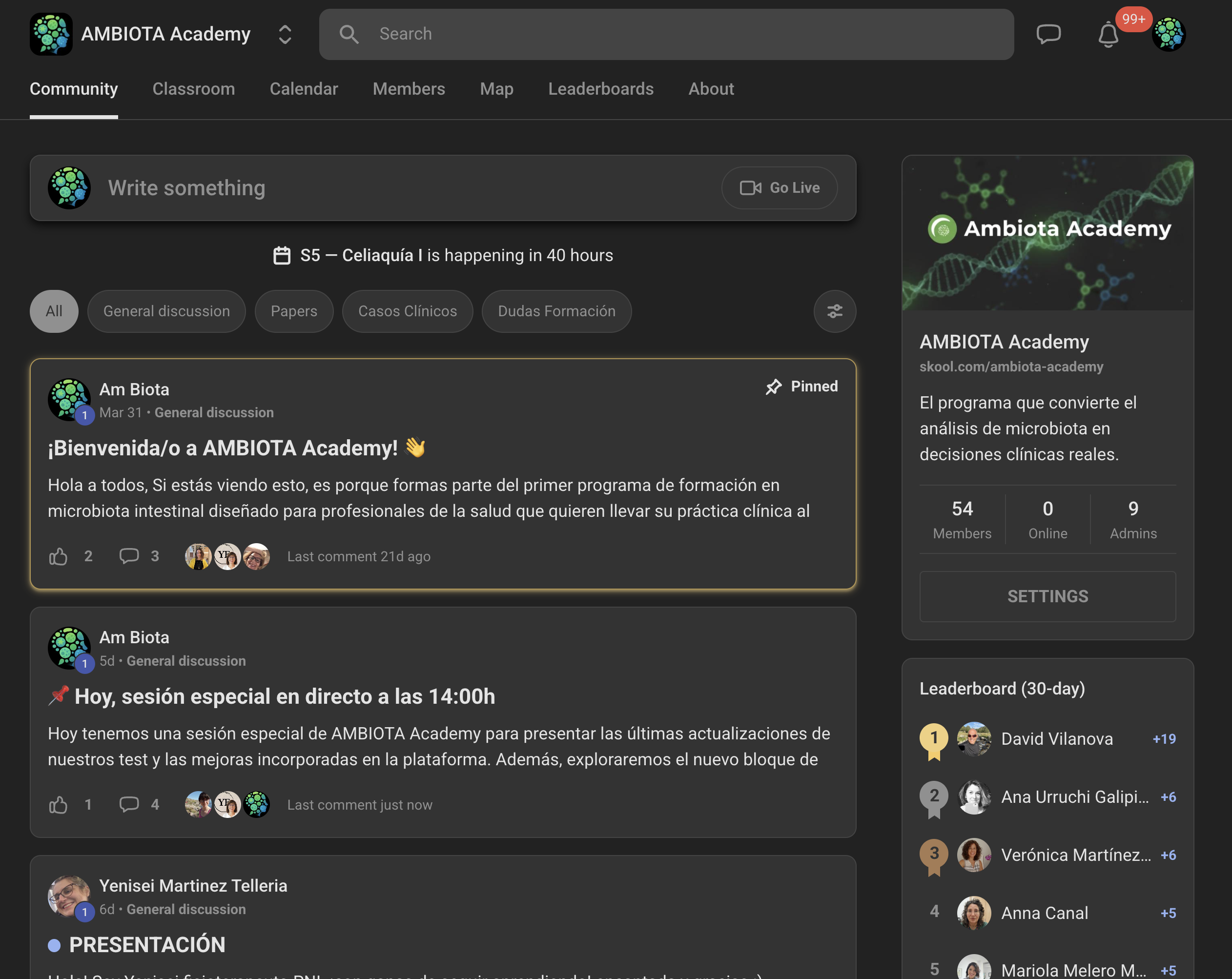 Comunidad privada de AMBIOTA Academy con 54 miembros
